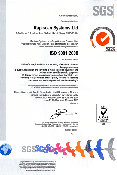 Rapiscan Systems UK ISO CERT 2014